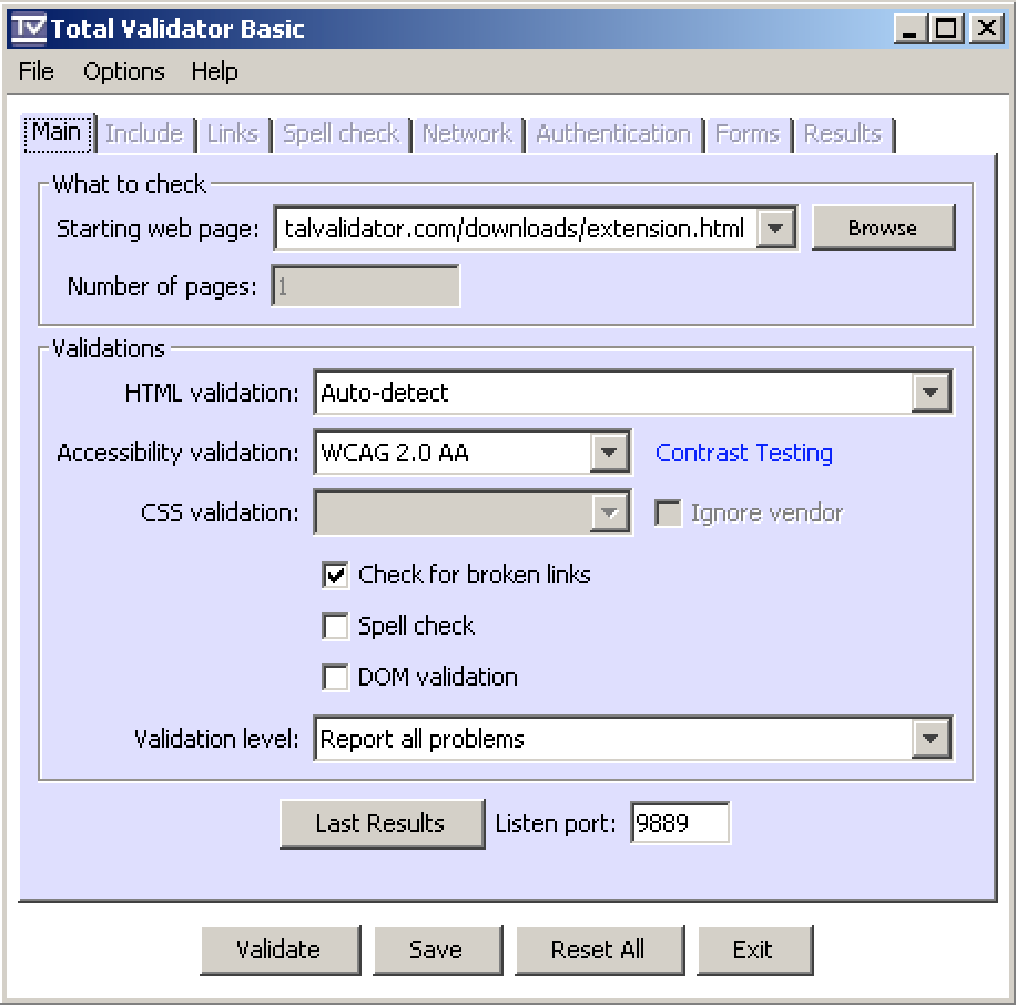 TotalValidator window